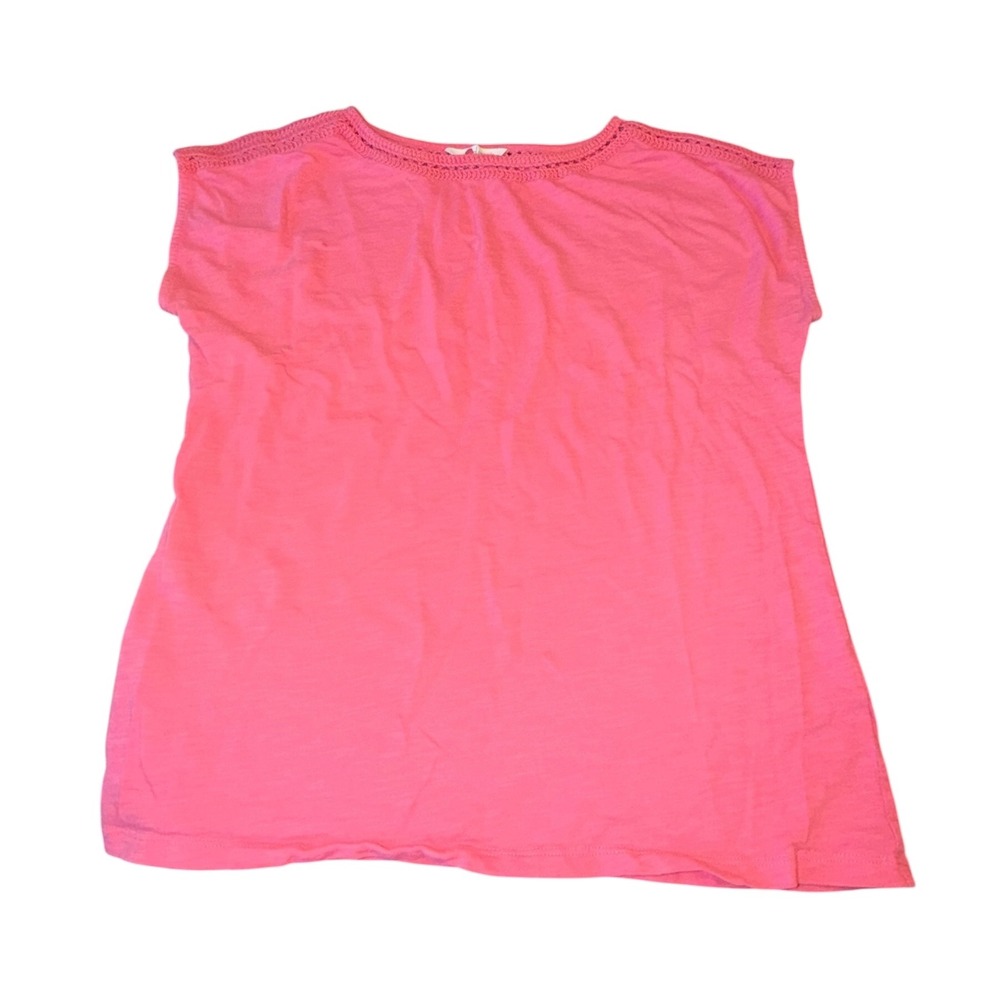 Boden Pink Crochet Trim Cap Sleeve Cotton Slub Knit Top Tee‎ Womens Size Medium